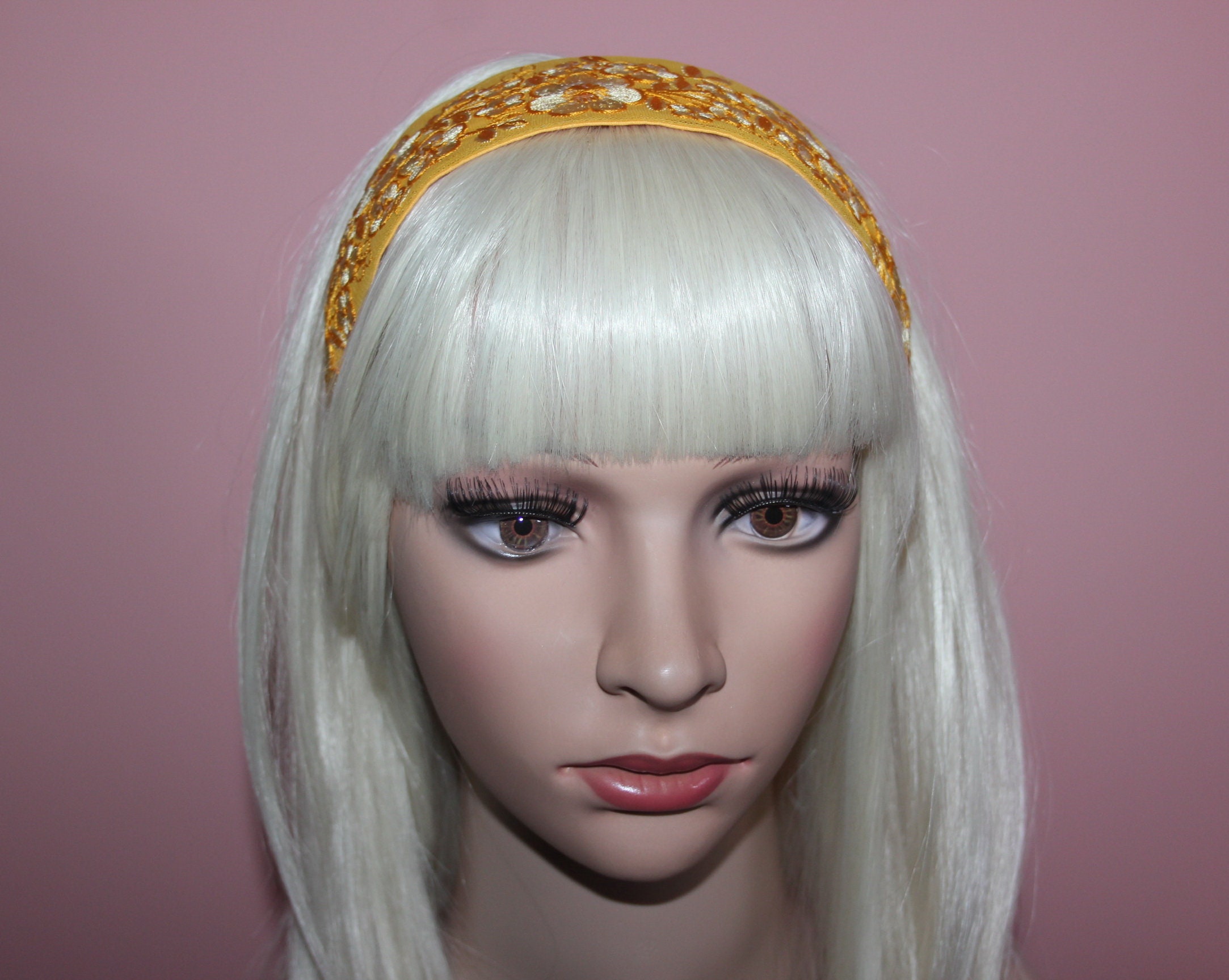 Embroidered headband women solar yellow 2inch hairband Etsy