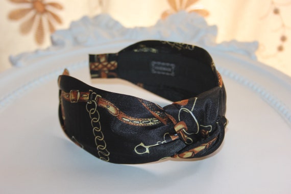 Knot headband turban black satin horse lover headband scarf | Etsy