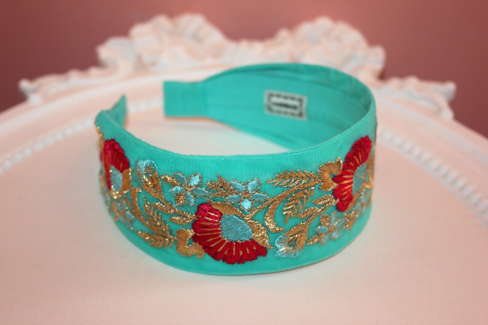 Turquoise embroidered headband adult 2.2 wide hairband Etsy