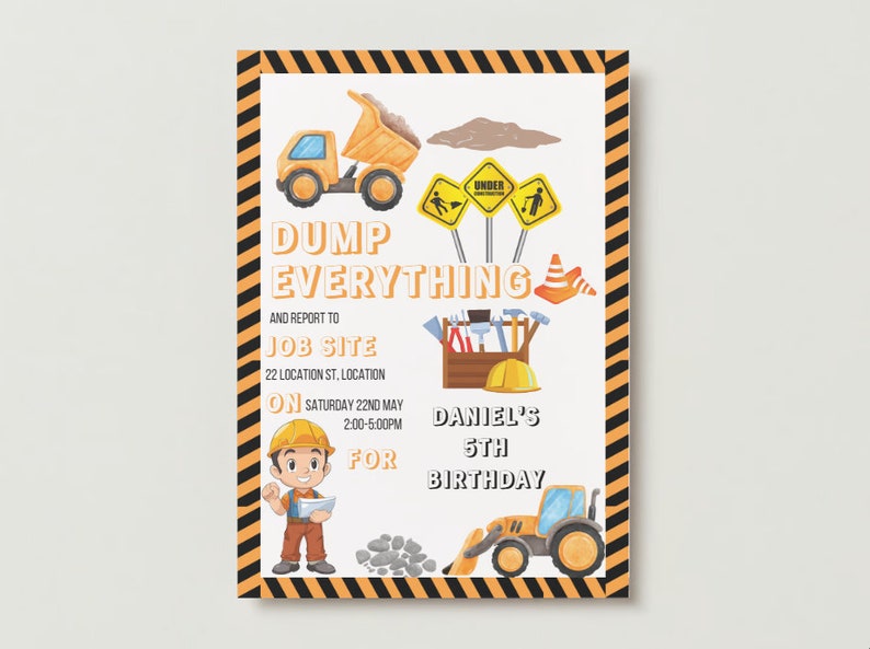 Construction Birthday Party Invitation Little Builders Editable ...