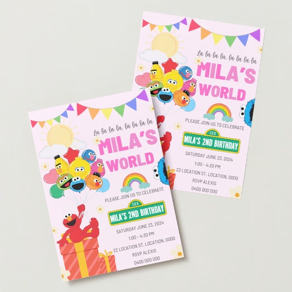 Children’s Birthday Party Digital Invitation Canva Template, Custom Invitation Template, Printable, Instant Download, Pink Template