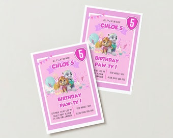 Children’s Birthday Party Digital Invitation Canva Template, Puppy theme, Pink and Purple Pups, Custom Template,  Instant Download