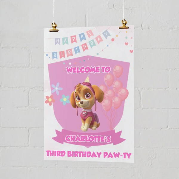 Children’s Welcome Sign, Birthday Banner, Custom, Made To Order, Puppy, Pups, Pink, Birthday Sign, Custom Order, Paw-ty Sign