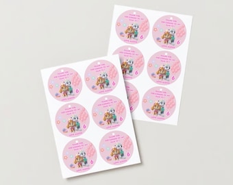 Children’s Birthday Party Favor Tags Digital Canva Template, Girl Bday Gift Tag, Pups, Instant Download, Custom, Birthday Paw-ty, Pawwty