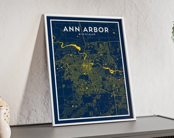 Ann Arbor MI Map Art Print: Modern College Town Decor