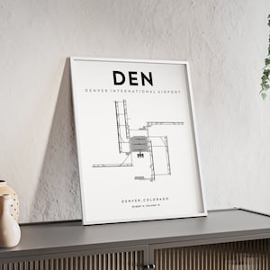 Impresión de arte del aeropuerto internacional de Denver, cartel del mapa del aeropuerto de DEN, impresión de mapas, decoración de aviación, regalo de piloto, regalo de Denver, cartel de viaje