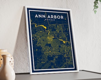 Ann Arbor Map Print: Modern Michigan Art Poster