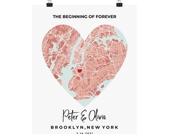 Heart Map Engagement Print – Custom Anniversary Gift
