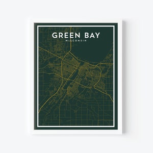 Green Bay Wisconsin Stampa mappa / Green Bay Packers / American Football Artwork / NFL Sports Fan Gift / Mappa della città / Mappa moderna Art