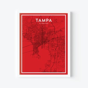 Tampa Florida Kaart Print | Tampa Bay Buccaneers | American Football Artwork | NFL Sports Fan Gift | Stadsplattegrond | Moderne kaartkunst