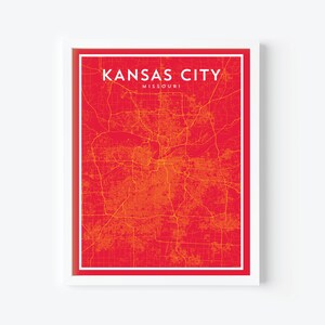 Kansas City Missouri Map Print | Kansas City Chiefs | American Football Artwork | NFL Sports Fan Gift | City Street Map | Modern Map Art