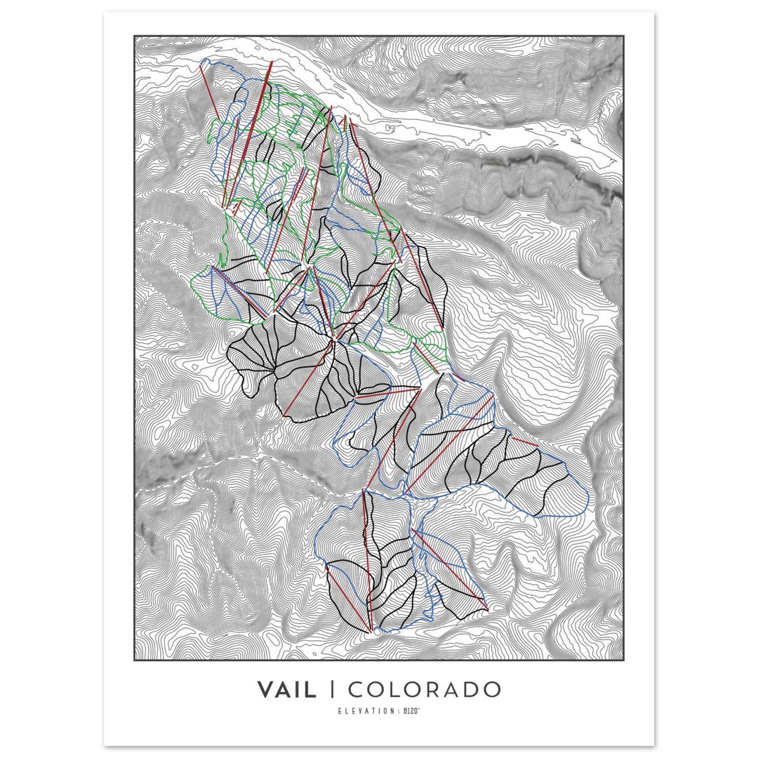 Vail Colorado Ski Trail Map Art Print: Topographic Ski Decor - Etsy
