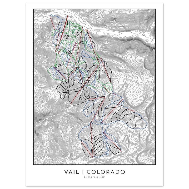 Map Vail Color Vail Colorado Ski Trail Map Art Print: Topographic Ski Decor - Etsy