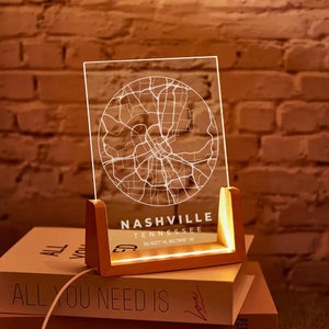 Luz de noche LED con mapa personalizado, arte de cualquier ciudad, luz estética, regalo de mapa de viaje, arte de mapa, luz LED con mapa personalizado, regalo para parejas, lámpara personalizada