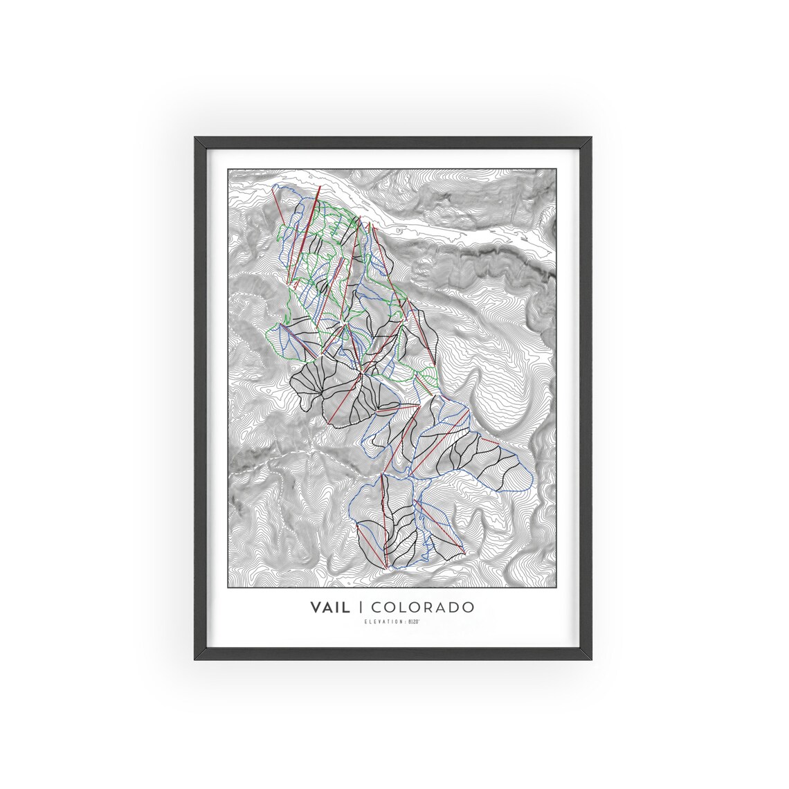 Vail Ski Map Art - Vail Colorado - Topographic Map - Ski Decor Gift