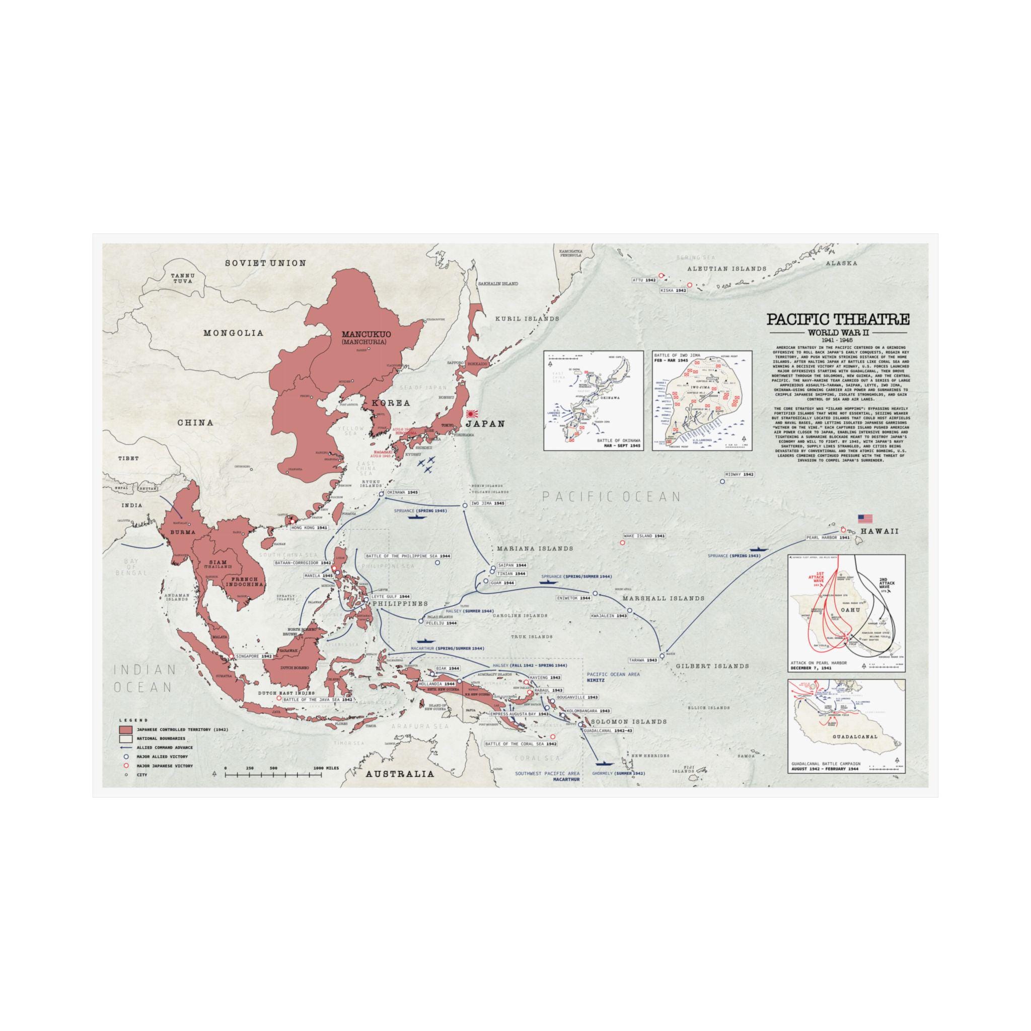 World War II Pacific Theater Map - Etsy