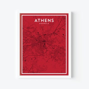 Impression de carte de la ville - Art mural minimaliste d’Athènes - Affiche de Géorgie - Carte de la ville d’Athènes - Cadeau de mariage personnalisé - Impression de carte - Carte universitaire