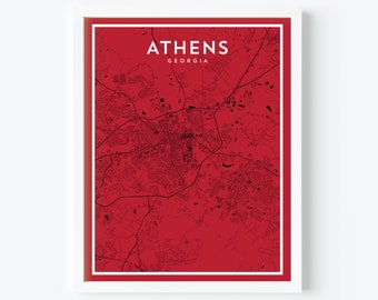 Impresión del mapa de Atenas, Georgia: Póster minimalista de arte urbano