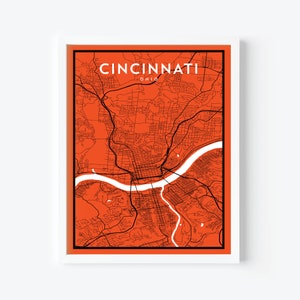 Cincinnati Ohio Carte Imprimer | bengals de Cincinnati | | d’illustrations de football américain | cadeau nfl sports fan Carte de la ville | Art cartographique moderne