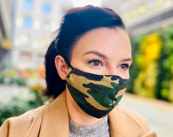 Green and Grey Camo Face Cover | Face Mask for Adults and Teens |  | Cotton Face Mask | Adjustable Handmade 10 Filters| No nose wire Mask