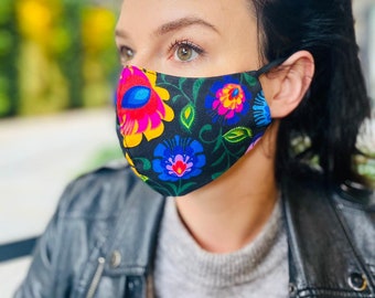 Face Mask in Floral Design | Face Cover for Adults and Teenagers | With Filter Pocket and No Nose Wire 10 x 2.5 Filters UK Mask