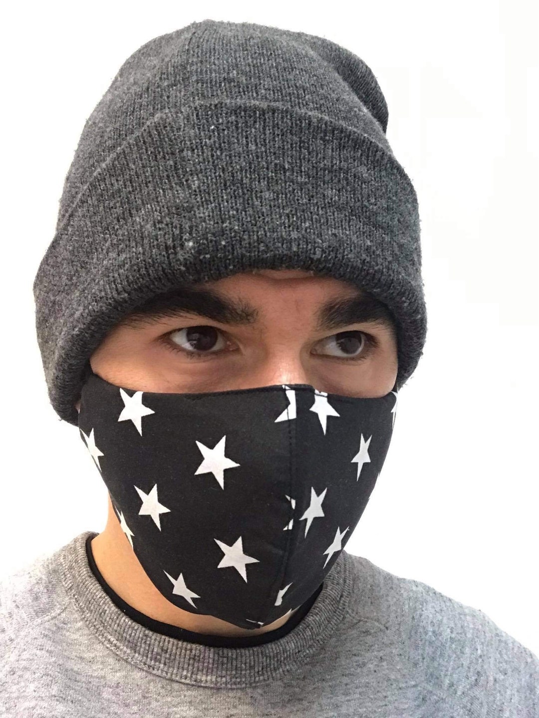 Large Mens Face Masks Face Cover Star Design Two Layers Etsy