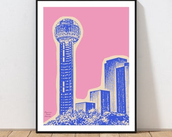 Reunion Tower Art Print by Embarcadero Prints | Reunion Tower Wall Art | Dallas Ball Art Print | Texas Wall Art Decor