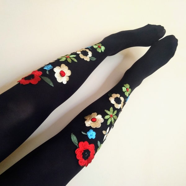 Tights For Women. Opaque Embroidered Spandex Lolita Flowers Tights. Christmas Gift.