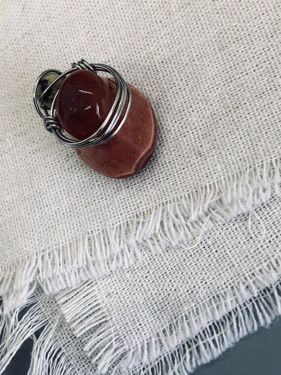 Silver Wire Wrapped Jasper Agate Ring - image 2