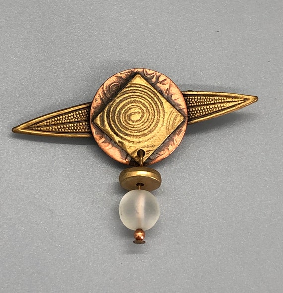 Unique Brass and Copper Pin with Glass Bead - image 1