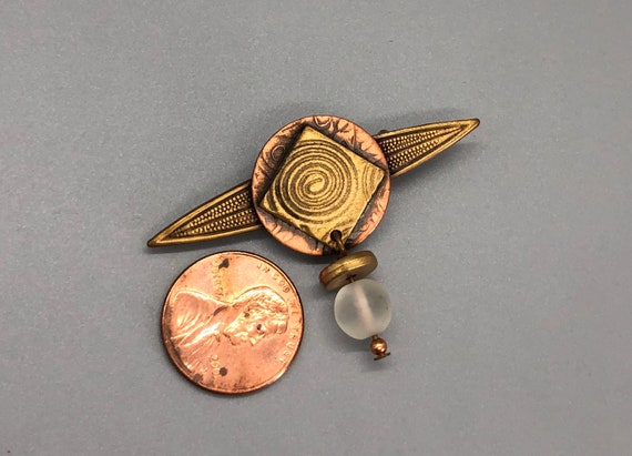 Unique Brass and Copper Pin with Glass Bead - image 3