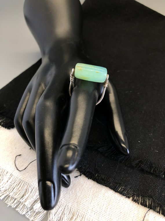 Wire wrapped ring - with pale blue/green stone