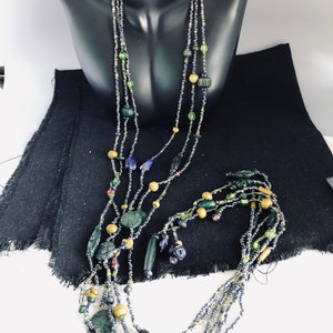 Dark Grey Seed Bead Lariat Necklace with Random Accents