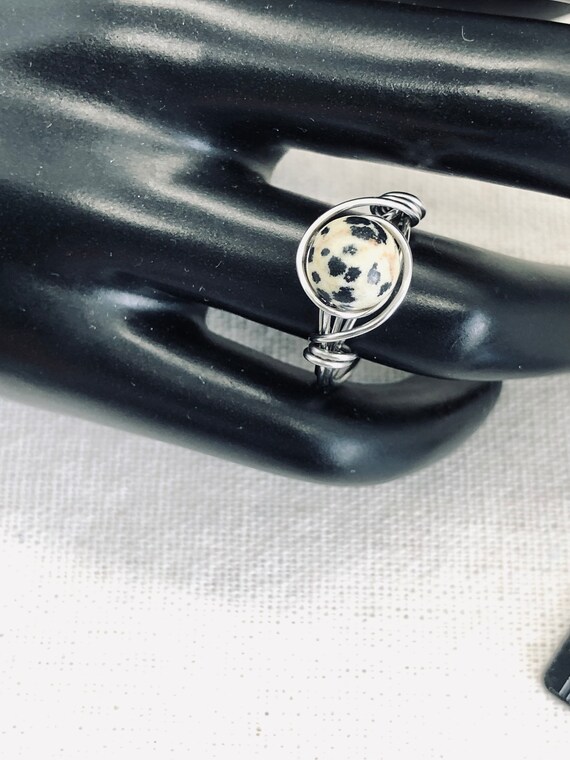 Silver Wire Wrapped Jasper Agate Ring - image 1