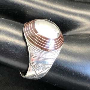 Silver-tone Dome Ring with Inlayed Bands - Size 9
