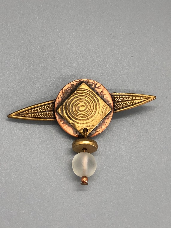 Unique Brass and Copper Pin with Glass Bead - image 6