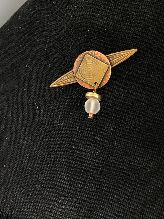 Unique Brass and Copper Pin with Glass Bead - image 4