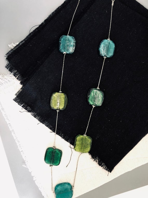 Recycled Glass Necklace - Aqua, Bright Green, Dar… - image 3