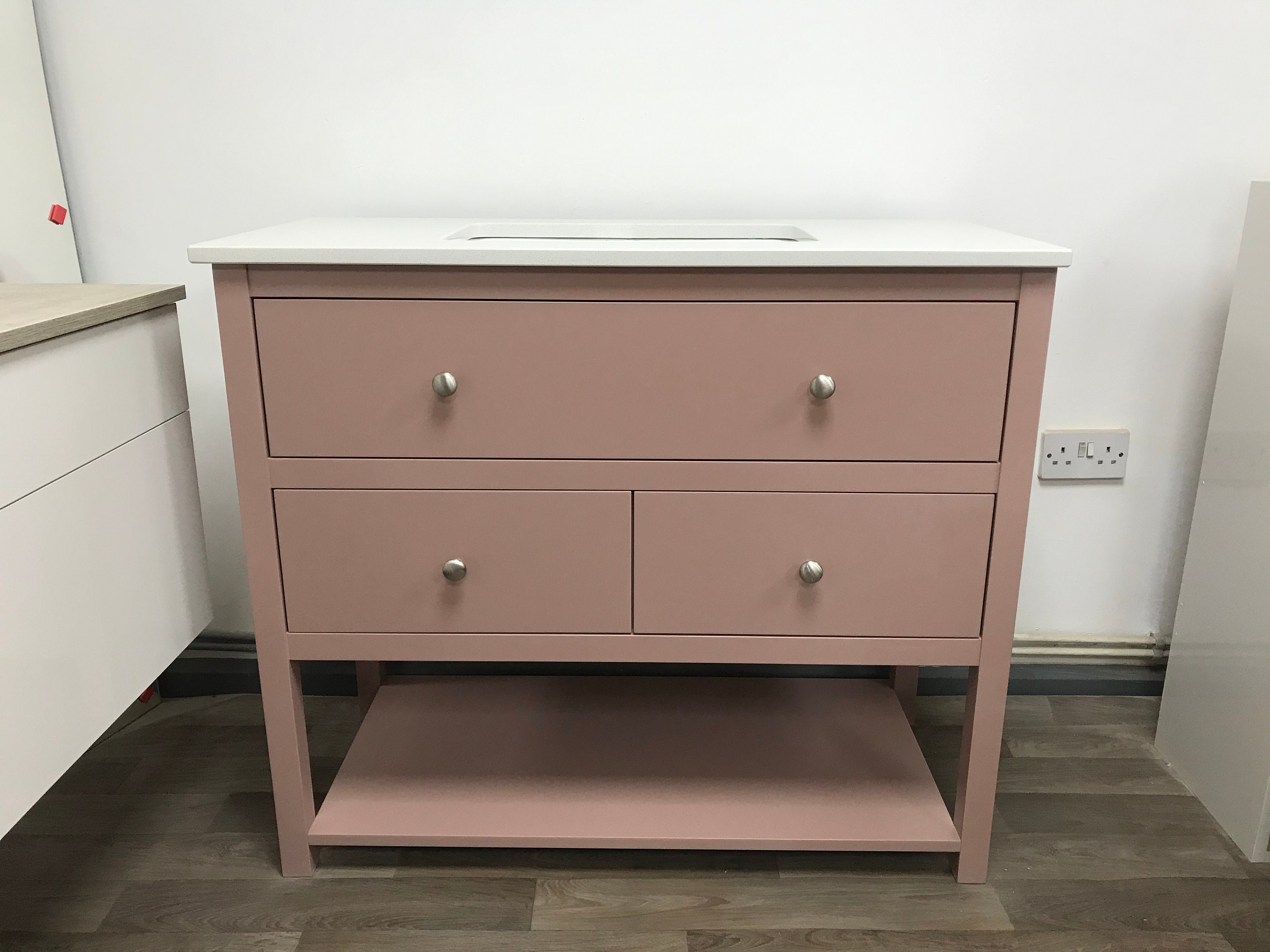 Painted vanity unit with single undermount basin. Etsy