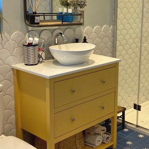 Painted vanity unit |  ceramic basin | marble countertop | any colour