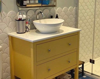 Painted vanity unit |  ceramic basin | marble countertop | any colour