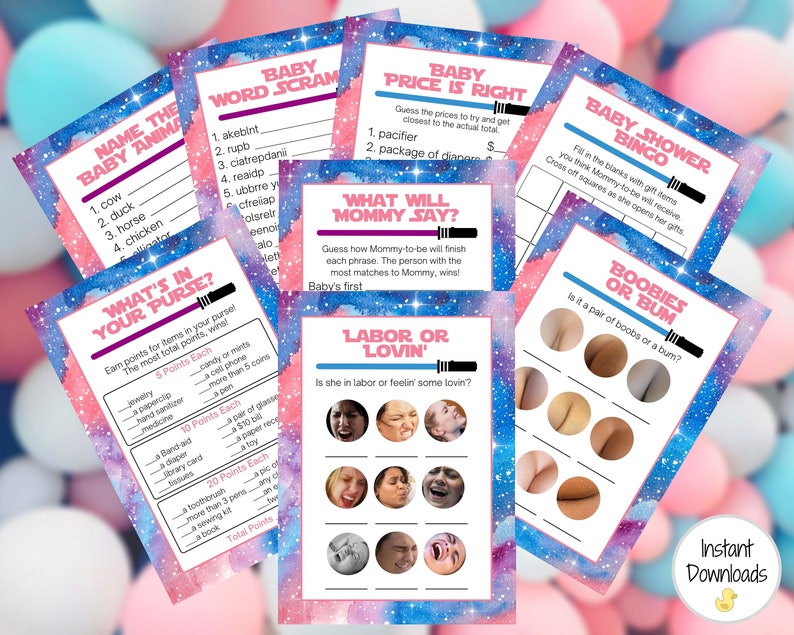 Baby Shower Instant Download Pink Jedi Baby Shower 8 Baby Shower Games Bundle Baby Shower Games Pack SW1 Baby Shower Games Printable