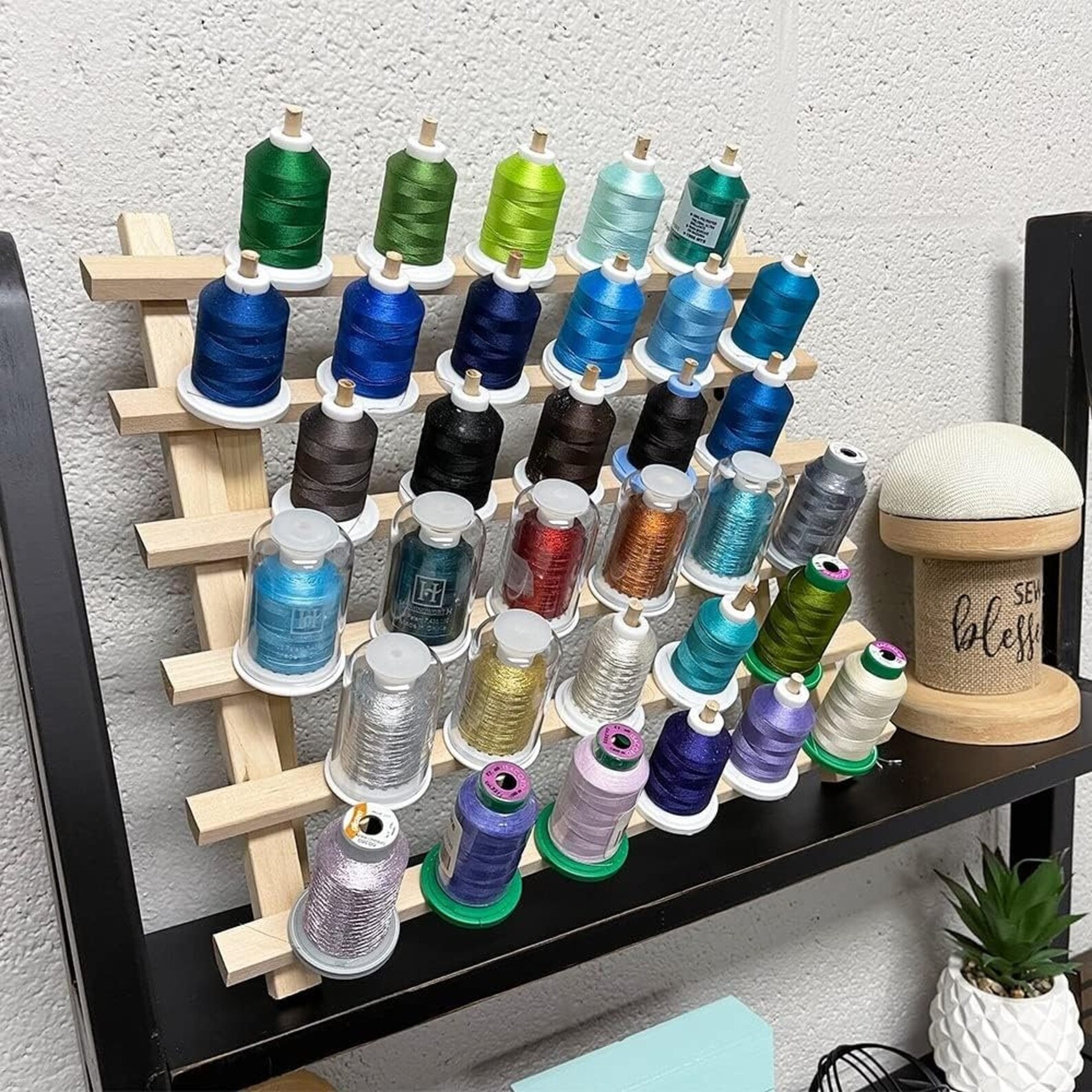 Large Cone Thread Rack 2-33 Spool Cone Wood Thread Racks (holds 66 Spools) Hardwood ...