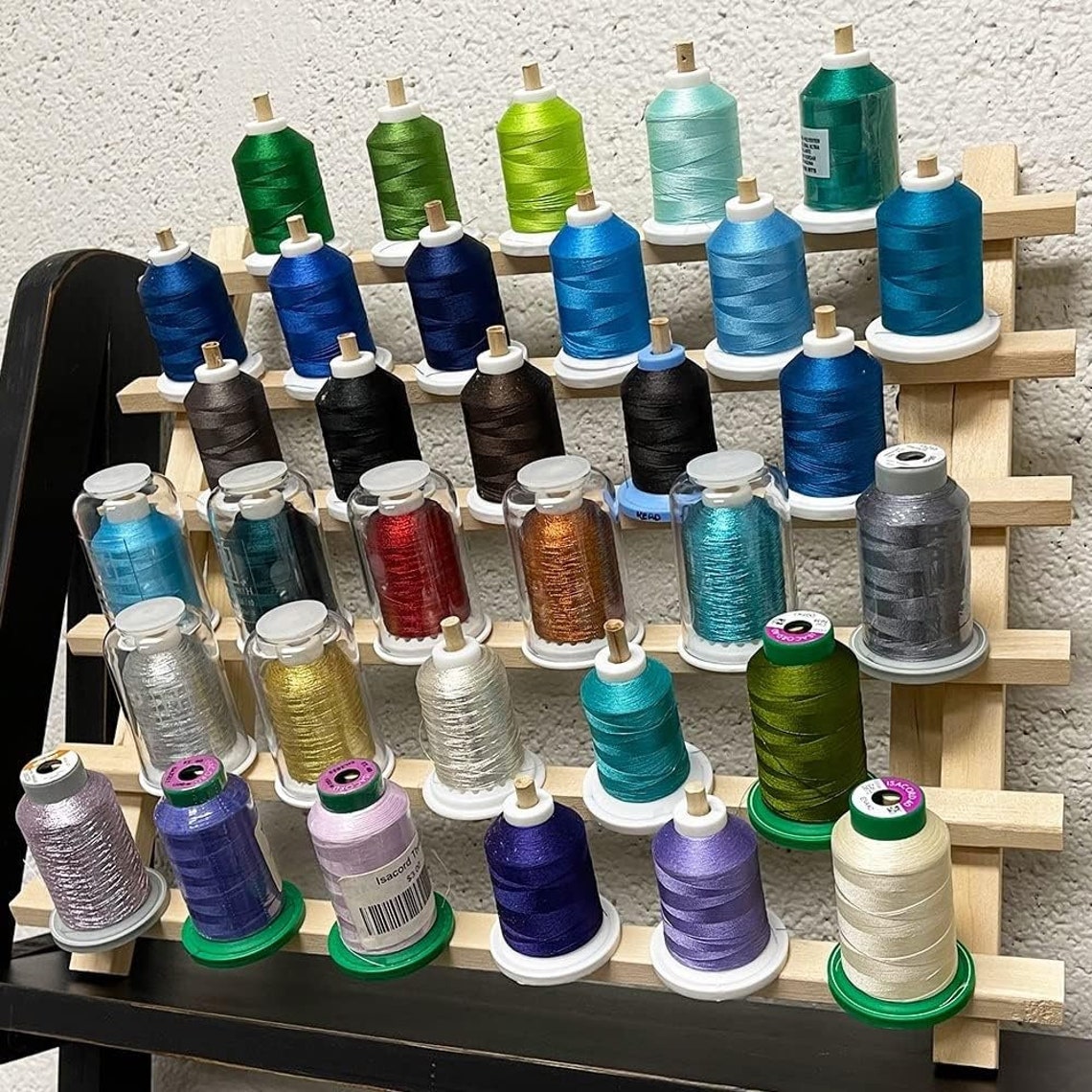 Large Cone Thread Rack 2-33 Spool Cone Wood Thread Racks (holds 66 Spools) Hardwood ...