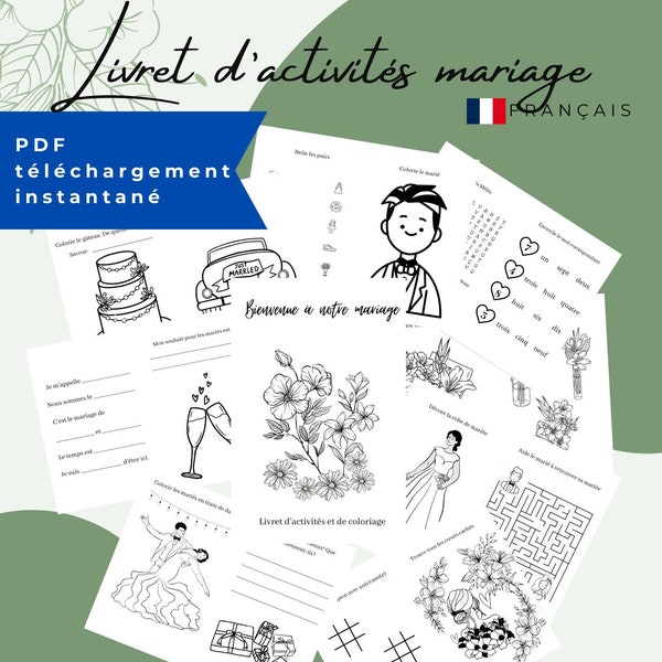 PDF Livret d'activites mariage | Francais | French | Wedding Coloring Book | DIY Wedding Pages