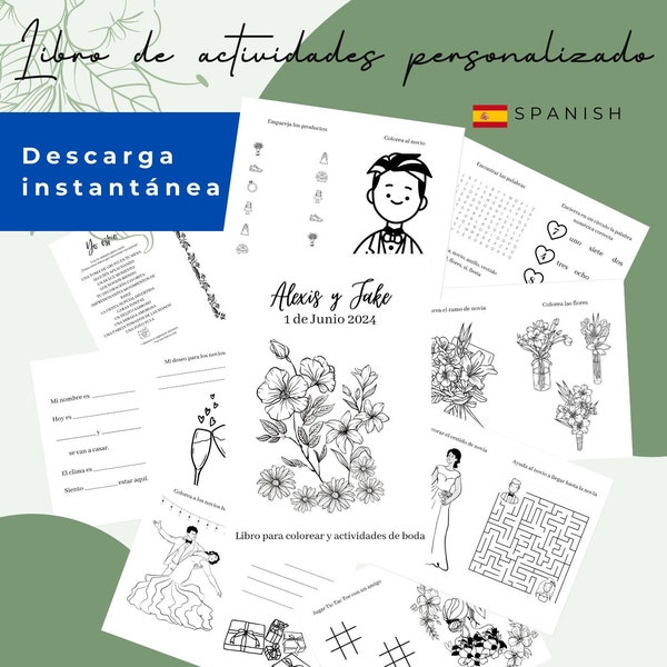 Libro de actividades de boda Printable | Spanish | Personalized Cover | Wedding Coloring Book | DIY Wedding Pages