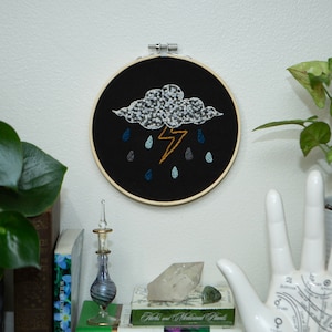 Hand-stitched Storm Cloud Embroidery Hoop Art Decor