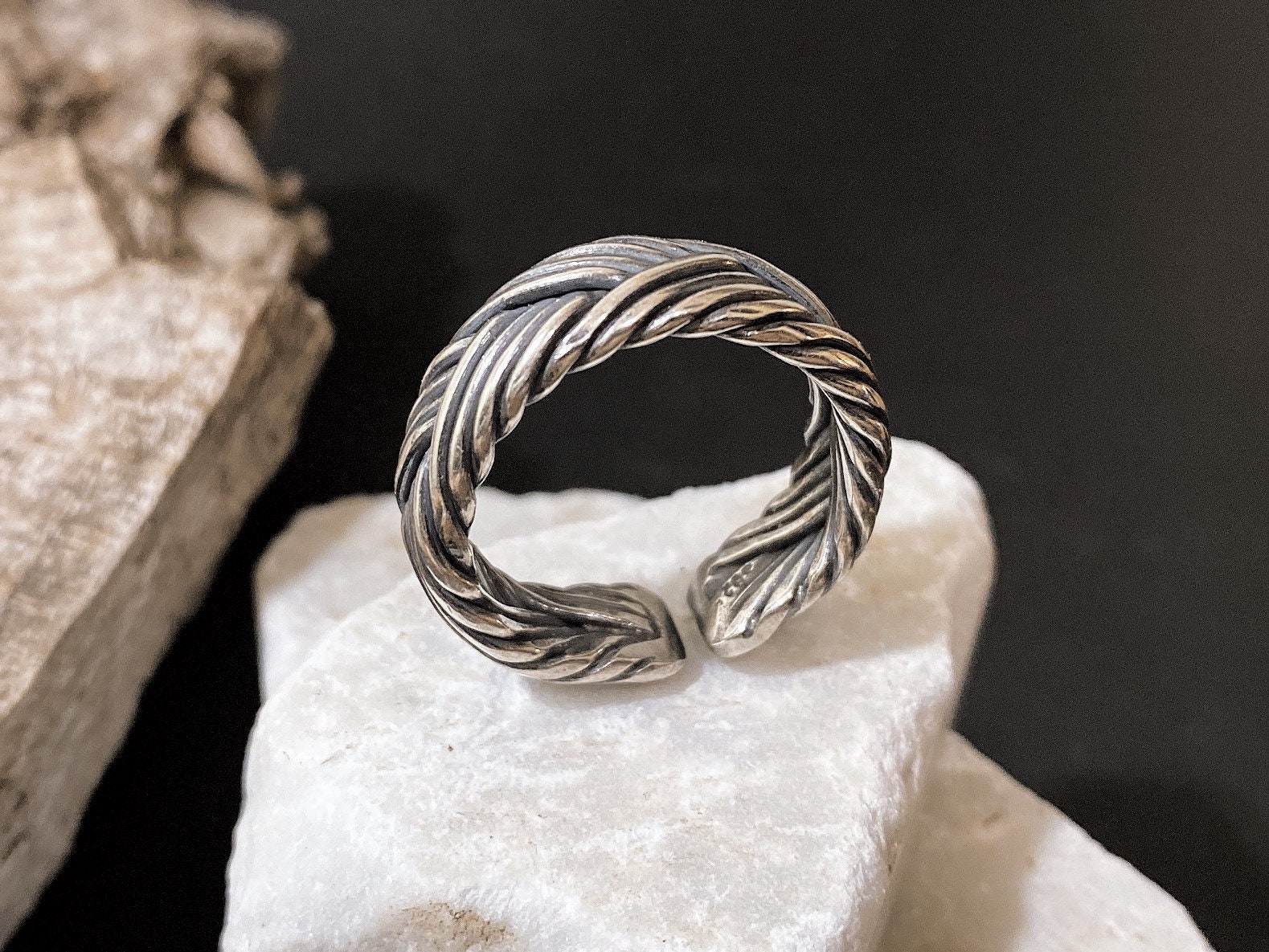 Real Silver Rings 8mm Unique Style Handmade Solid 925 Sterling Silver Braided Ring, Open ...