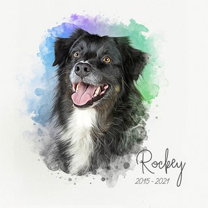 Draw realistic watercolor style custom digital Dog, Cat, Pet portrait image - Memorial pet Gift  - Loss Pet Memorial Photo