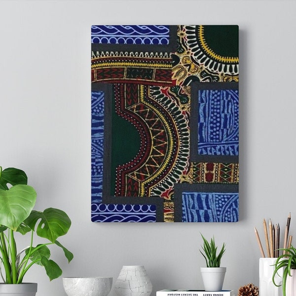 Modern African fabric wall art design, African print canvas, textile art print, afrocentric wall art, digital print wall decor on a canvas